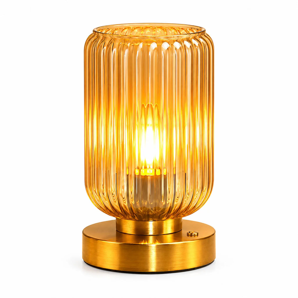 Table Lamp | Vintage Ribbed Glass & Gold Base