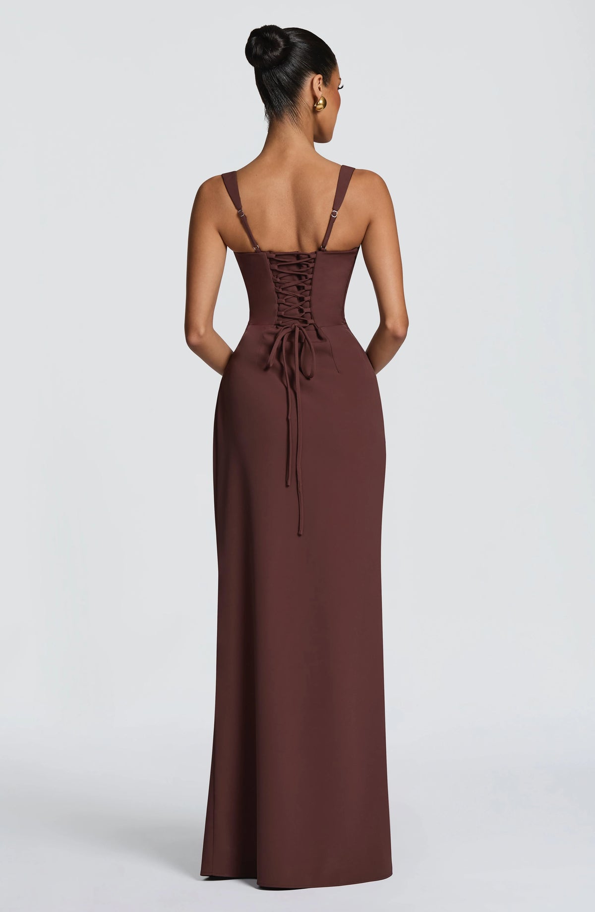 Maxi Dress | Draped Twill Corset Bodice | Adjustable Lace-Up Back
