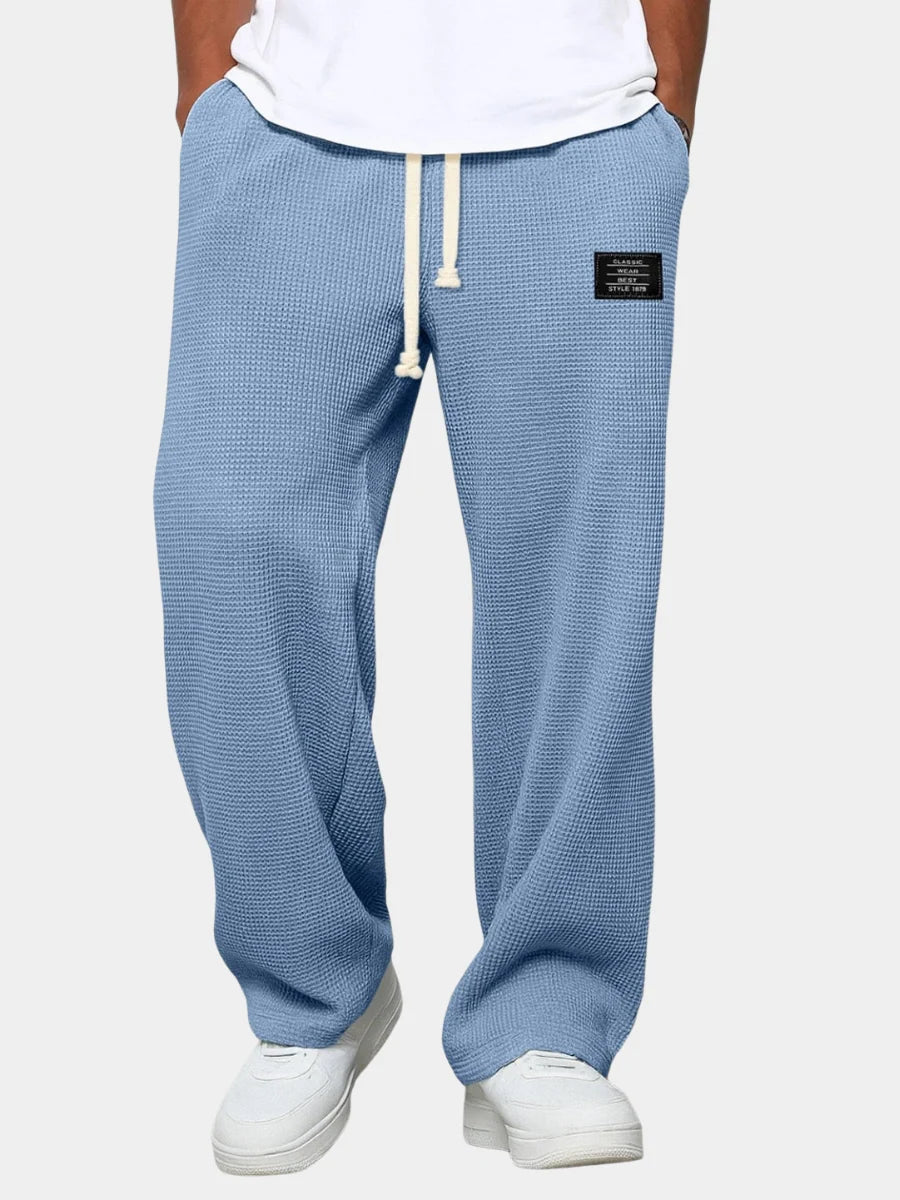 Men's Pants | Waffle-Knit Wide-Leg | Elastic Drawstring Waist