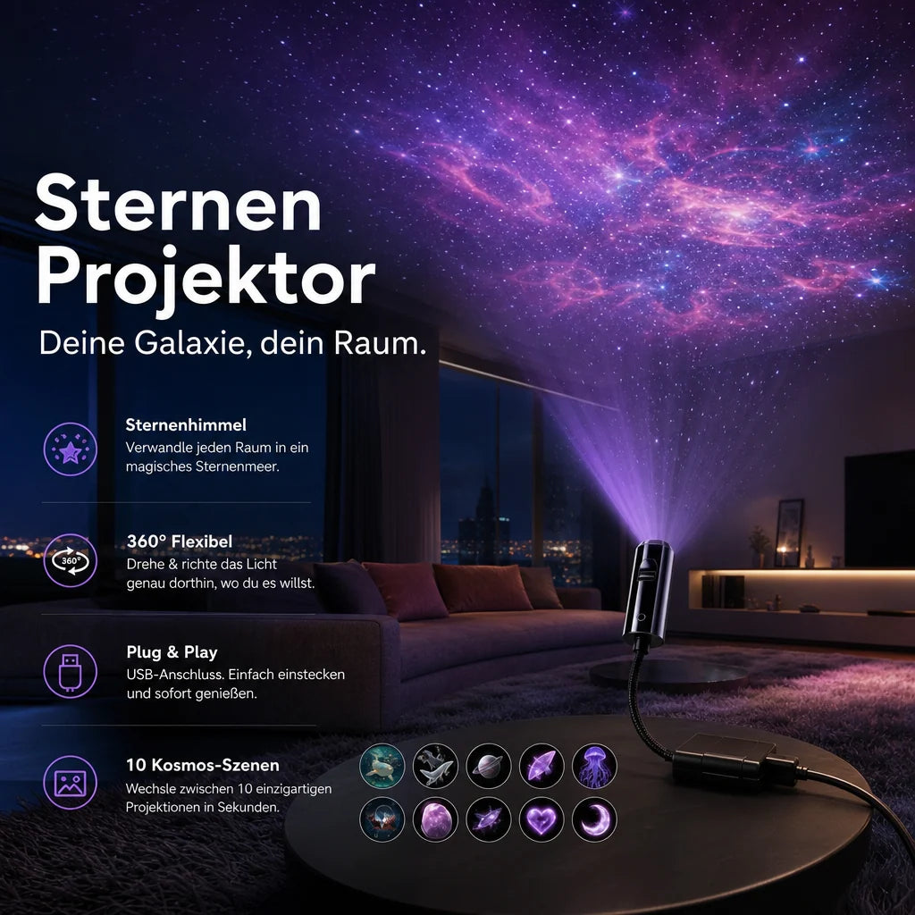 Star Projector | 10 Interchangeable Slides & Flexible USB Arm