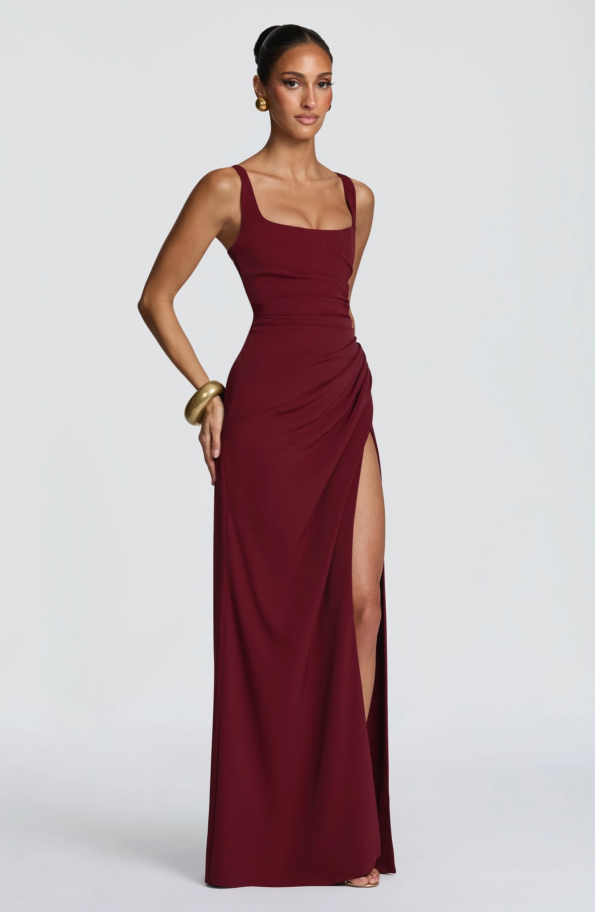 Maxi Dress | Draped Twill Corset Bodice | Adjustable Lace-Up Back