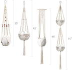 Macrame Plant Hangers | Handmade Cotton Cord & Beads | Set of 4