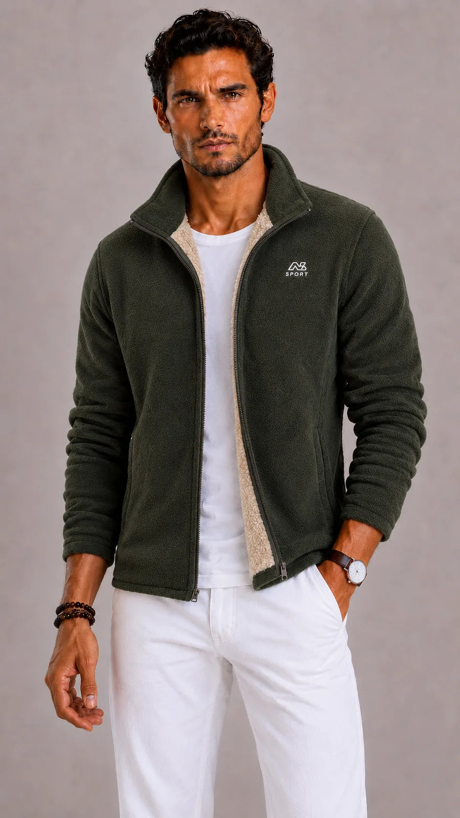 Men's Fleece Jacket | Full-Zip & Stand-Up Collar | Regular Fit
