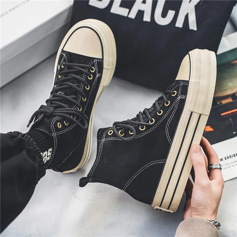 High-Top Sneakers | Durable Canvas Lace-Up | Thick Sole