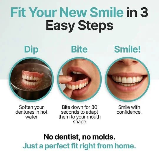 Denture Set | Natural-Looking Flexible Cushion Grip | Upper & Lower Full Arch