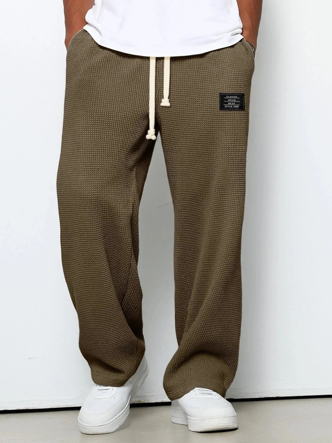 Men's Pants | Waffle-Knit Wide-Leg | Elastic Drawstring Waist