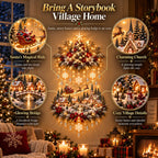 Christmas Tree Wall Hanging | Warm White LED Lights & Winter Village | 90 cm