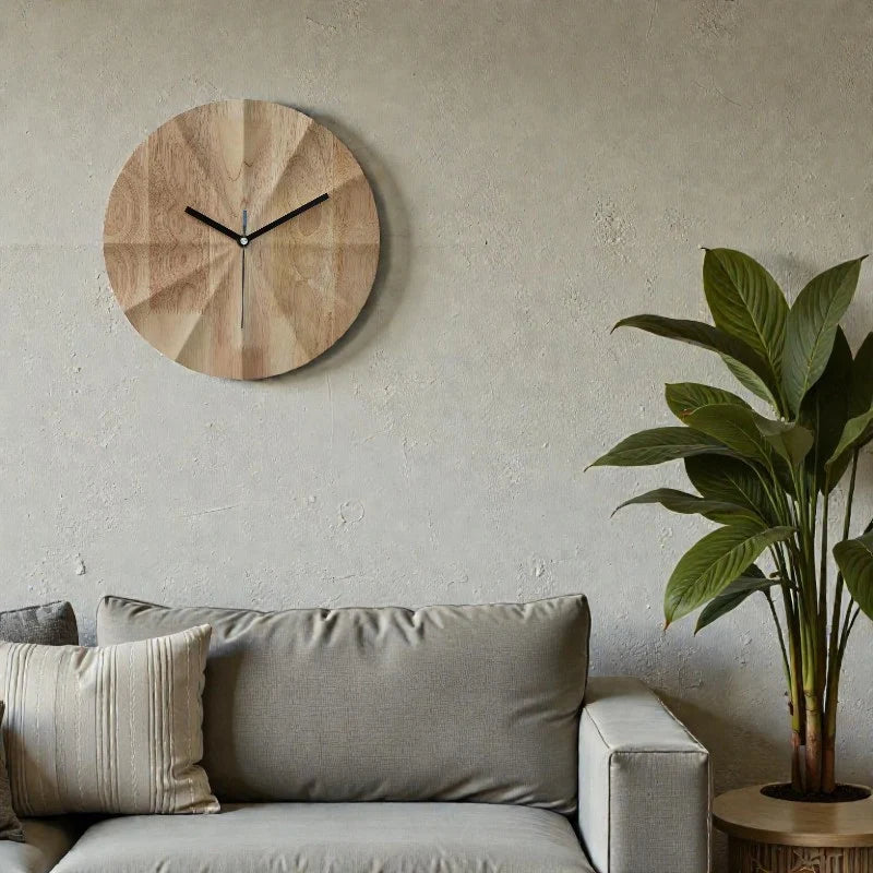 Round Wall Clock | Silent Movement & Khaki Wood Frame