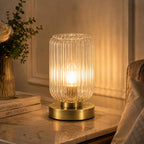 Table Lamp | Vintage Ribbed Glass & Gold Base