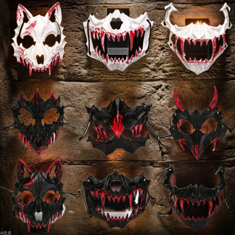 Half-Face Costume Mask | Sculpted Fangs & Adjustable Strap