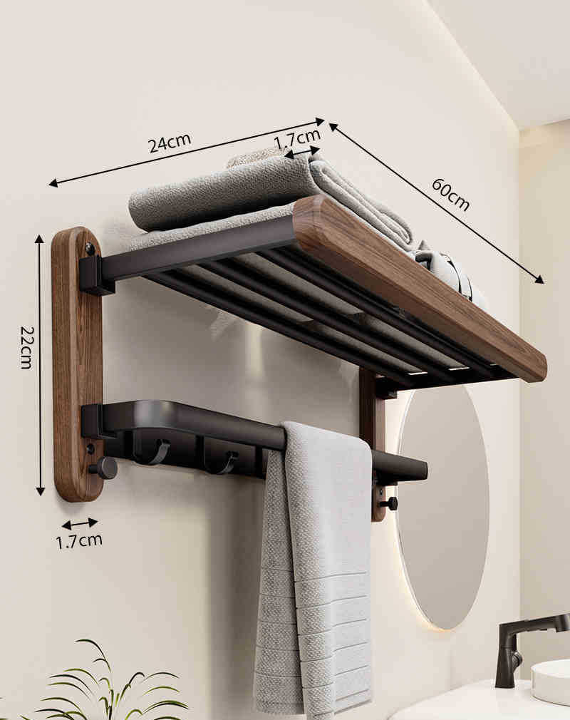 Towel Holder | Wooden & Wall-Mounted | No-Drill Adhesive Installation