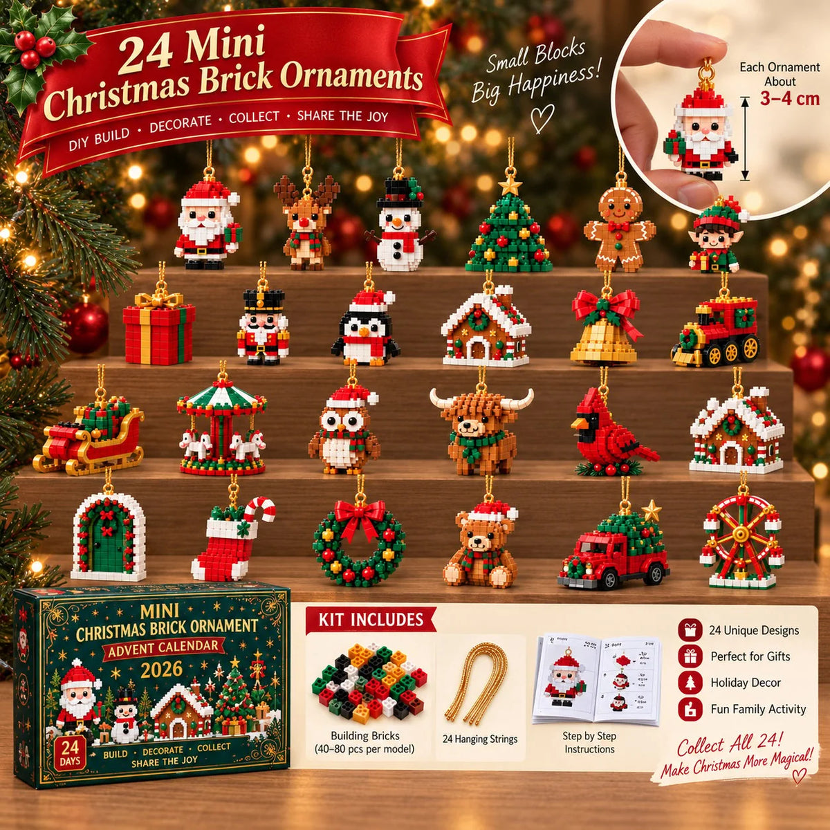 Advent Calendar | Mini Building Sets & Hanging Ornaments | 24 Days