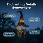 Hanging Witch Hat Decoration | Warm LED Light & Battery-Powered | Star & Moon Design