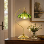 Table Lamp | Floral Glass Shade & Adjustable Arm