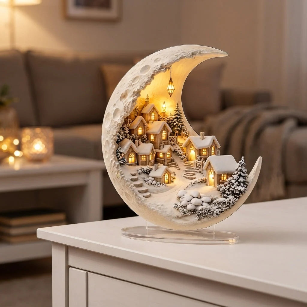 Winter Village Display | Acrylic Crescent Moon Design | 20 × 17 cm