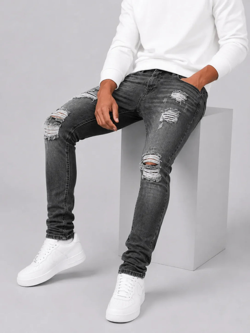 Men's Jeans | Slim Tapered Fit | Dark Wash & Ripped Details