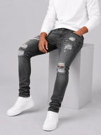 Men's Jeans | Slim Tapered Fit | Dark Wash & Ripped Details