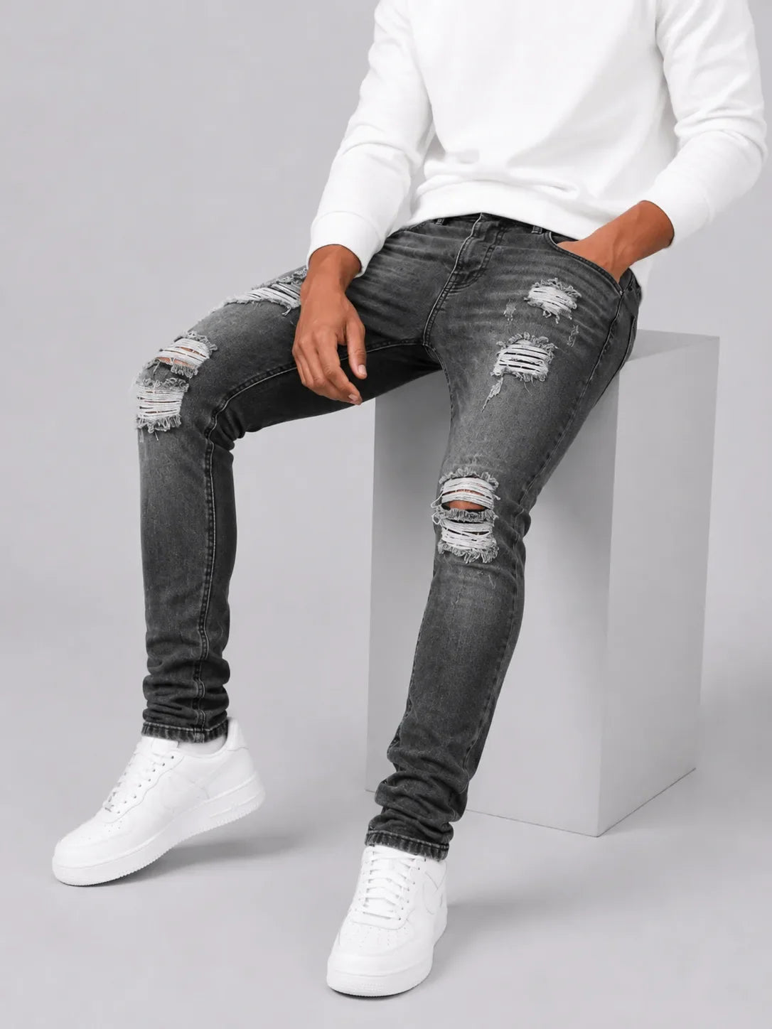 Men's Jeans | Slim Tapered Fit | Dark Wash & Ripped Details