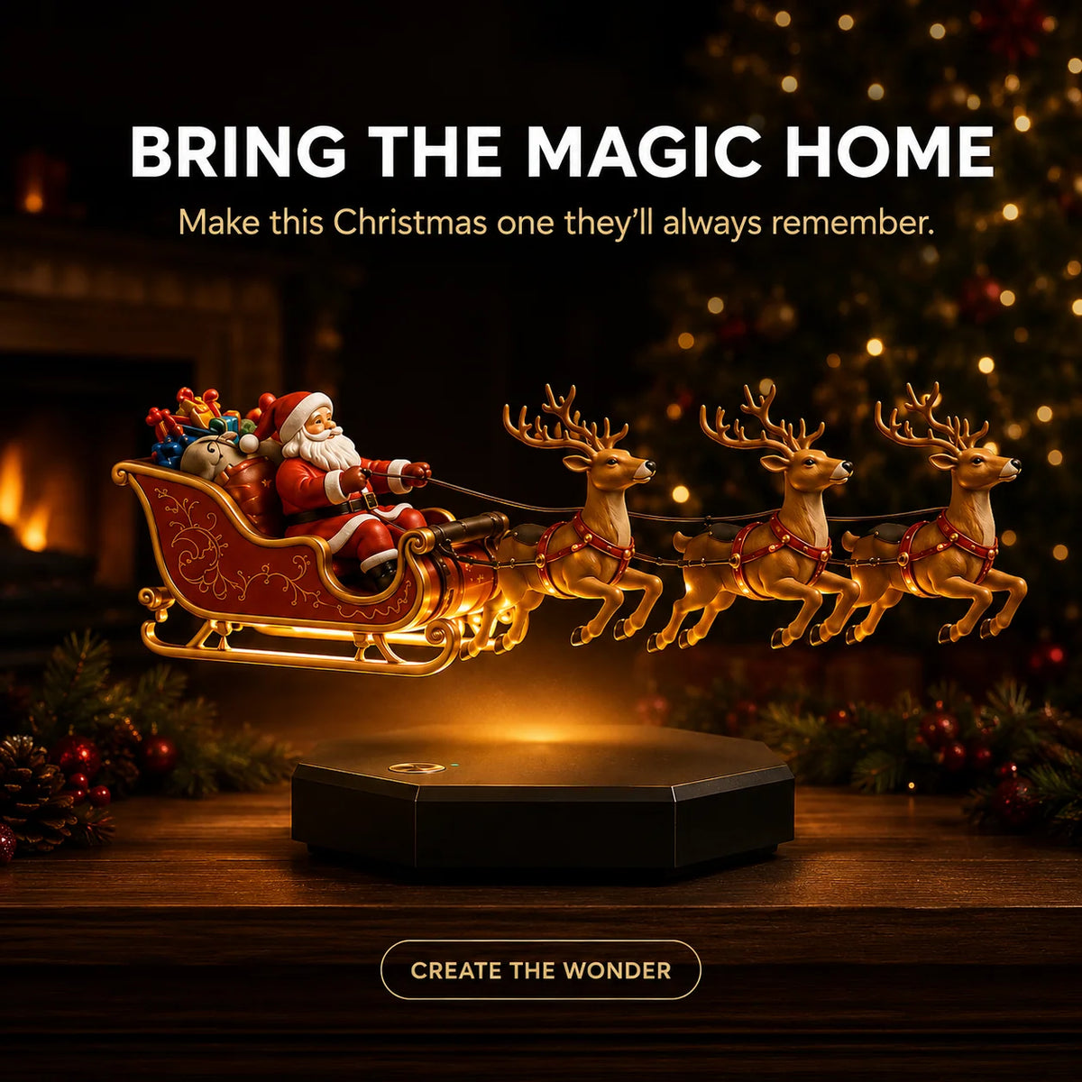 Christmas Decoration | Magnetic Levitation & Warm Lighting | Sleigh With 4 Reindeer
