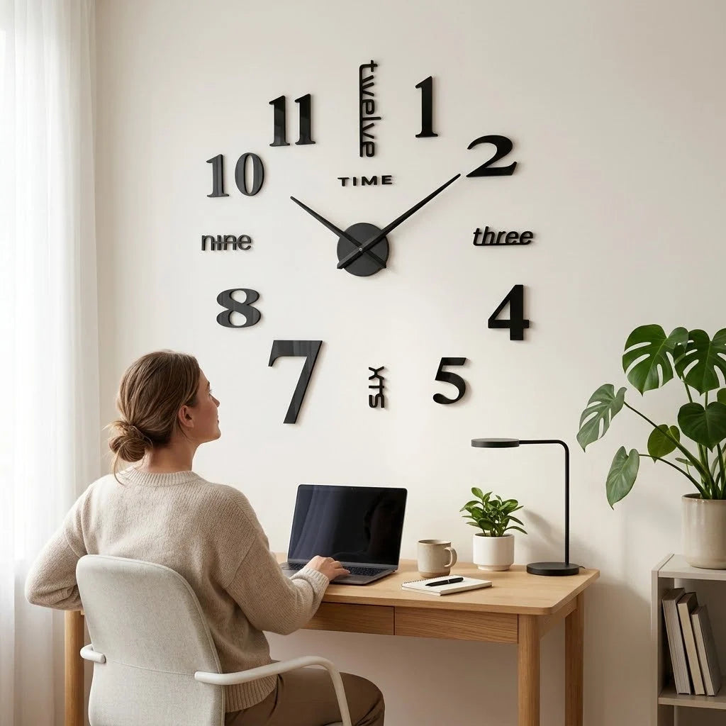 Wall Clock | Frameless 3D Design | Self-Adhesive Numbers
