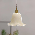 Pendant Light | Brass & Floral Glass Shade | 200 cm Cable