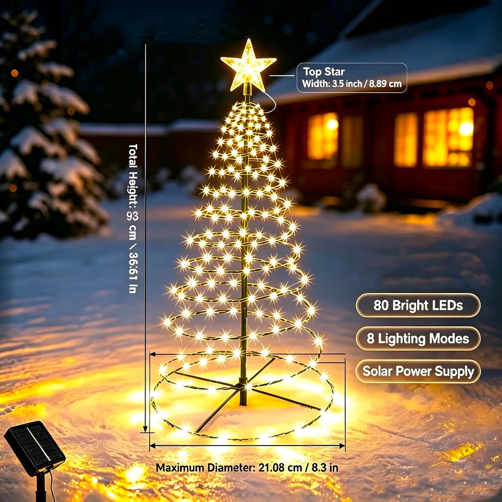 Outdoor LED Christmas Tree | Solar-Powered Spiral With Star | 90 cm