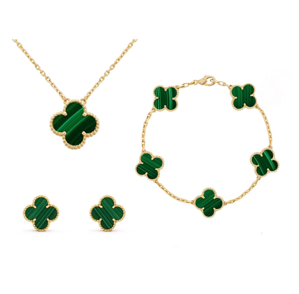 Jewelry Set | Mother Of Pearl Clover & 18K Gold-Plated | 3-Piece