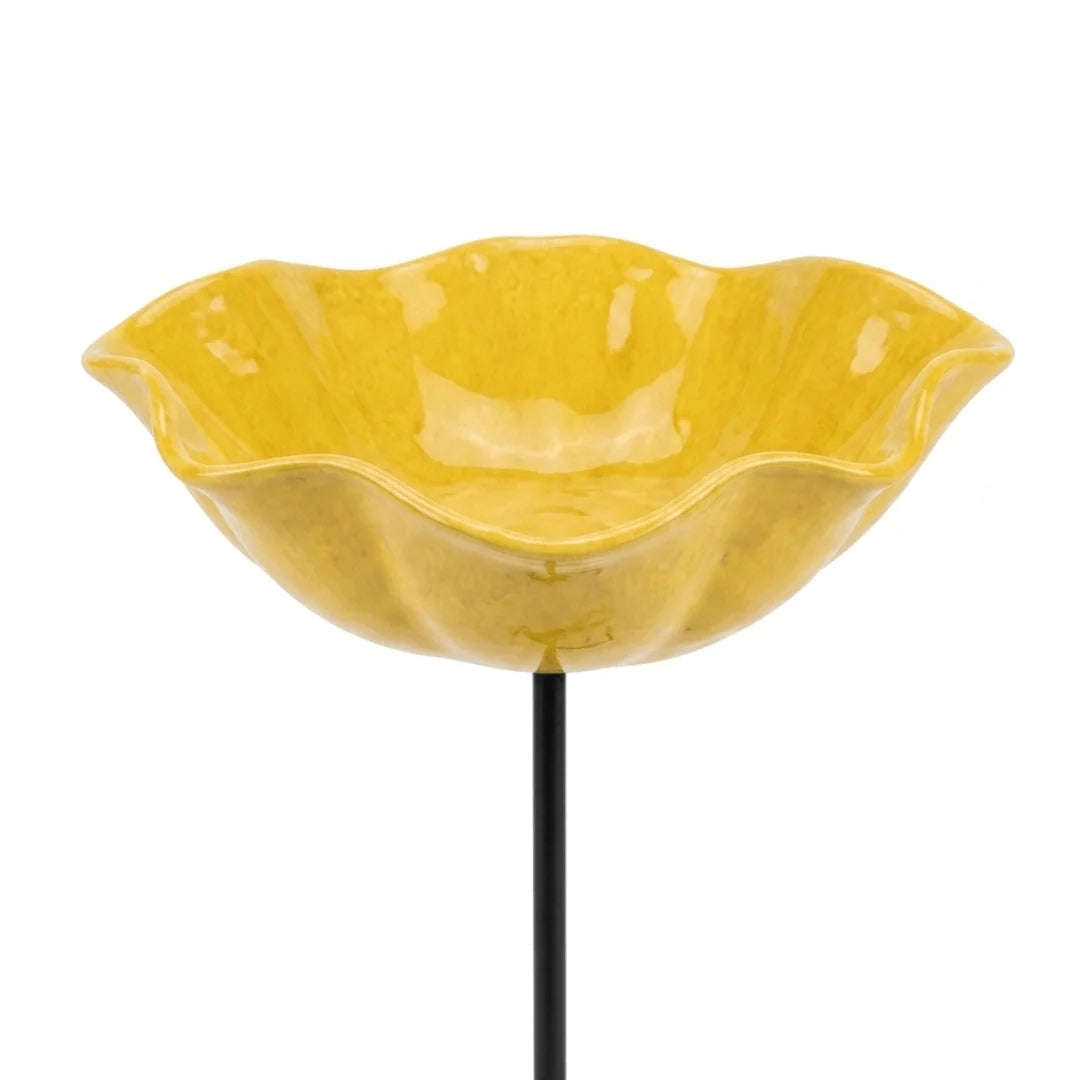 Bird Bath | Flower-Shaped Ceramic | Stable Metal Stake