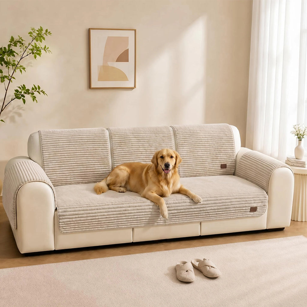 Sofa Cover | Plush Striped & Non-Slip | Machine Washable