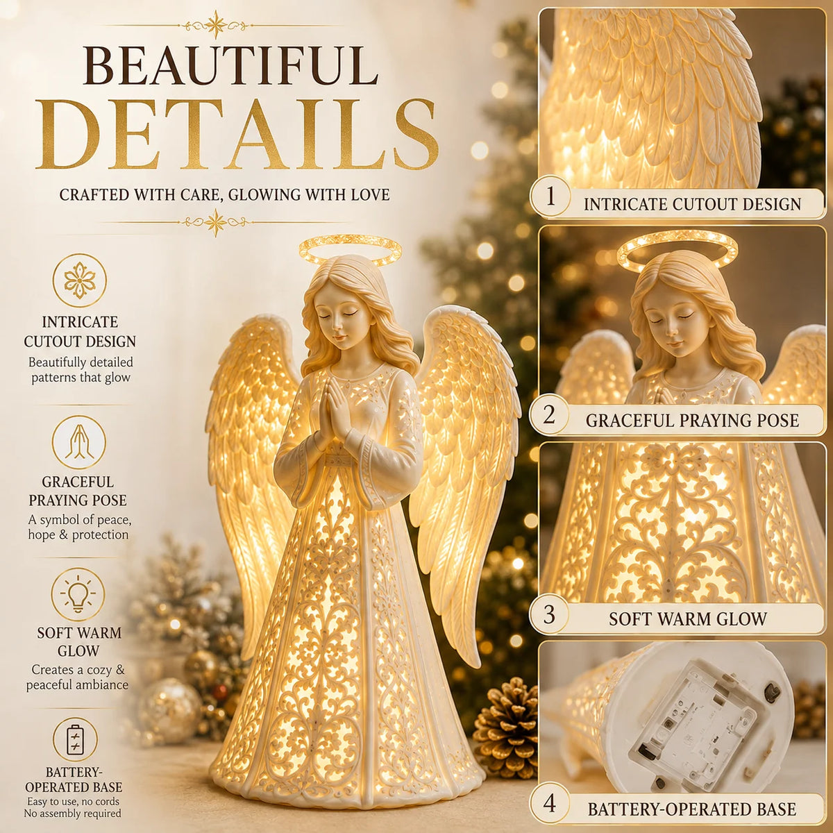 Angel Figurine | Battery-Powered Warm White LED | 30 cm