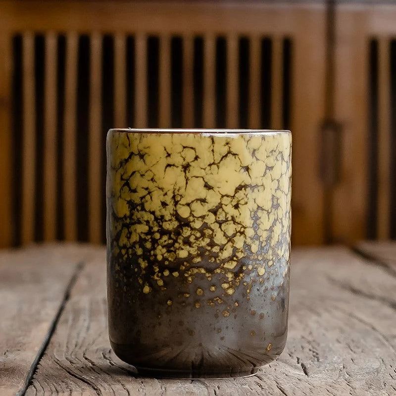 Ceramic Tea Cup | Japanese Handleless Crackle Glaze