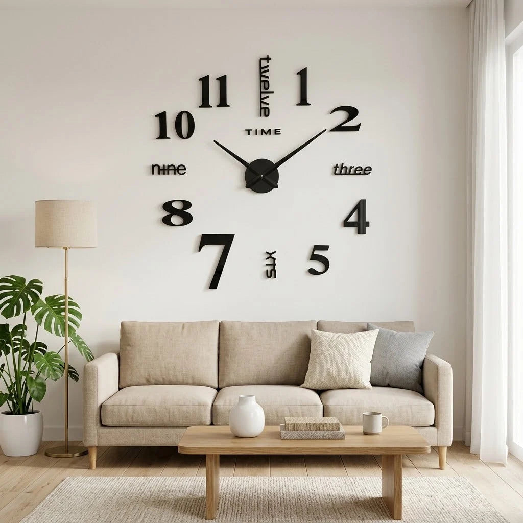 Wall Clock | Frameless 3D Design | Self-Adhesive Numbers