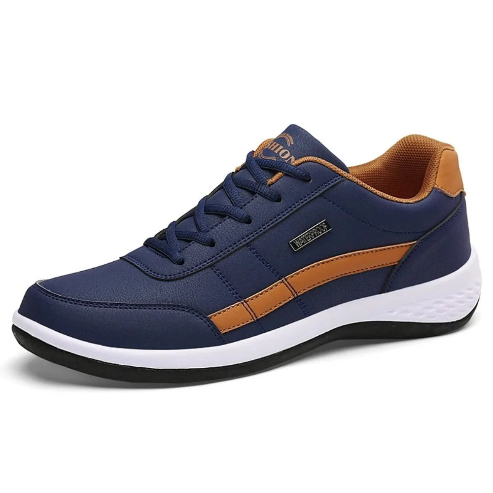 Men’s Sneakers | Textured Leather Lace-Up | Low-Top Contrast Panel