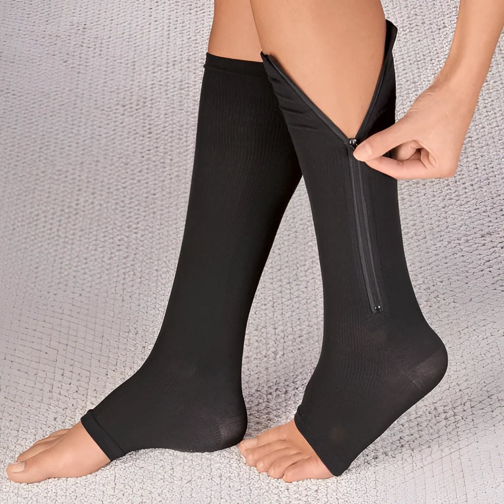 Compression Socks | Graduated 20-30 mmHg | Zippered Open Toe
