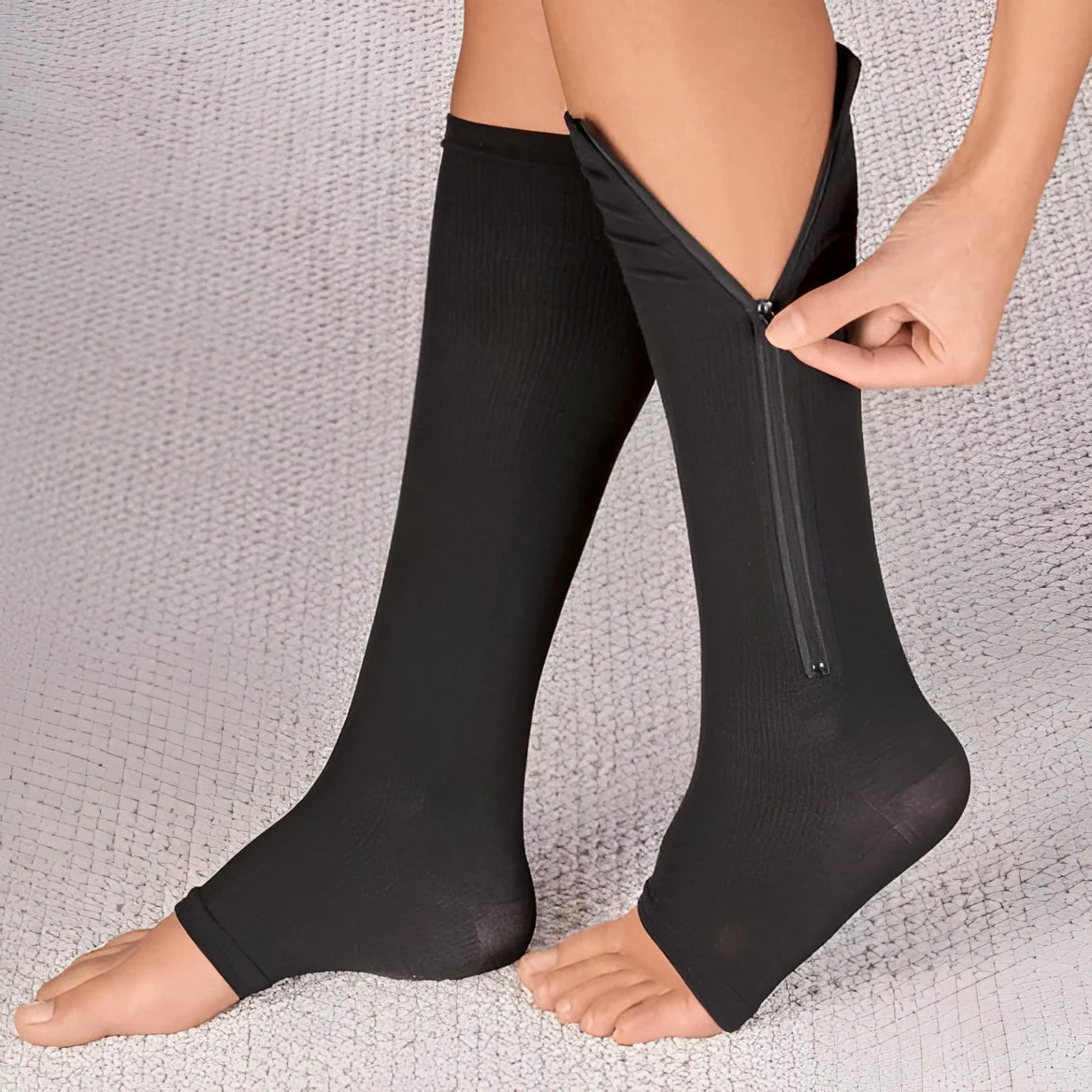 Compression Socks | Graduated 20-30 mmHg | Zippered Open Toe