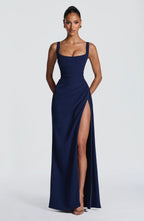Maxi Dress | Draped Twill Corset Bodice | Adjustable Lace-Up Back