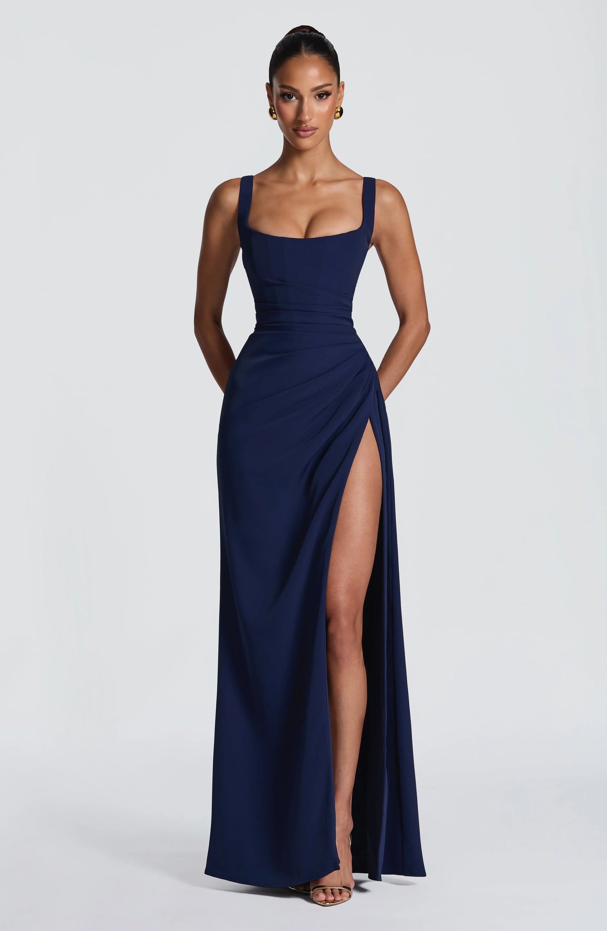 Maxi Dress | Draped Twill Corset Bodice | Adjustable Lace-Up Back