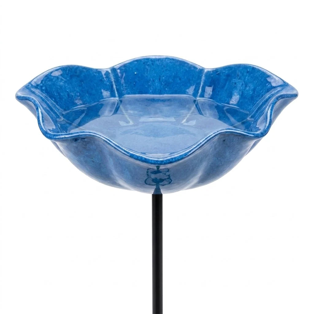 Bird Bath | Flower-Shaped Ceramic | Stable Metal Stake