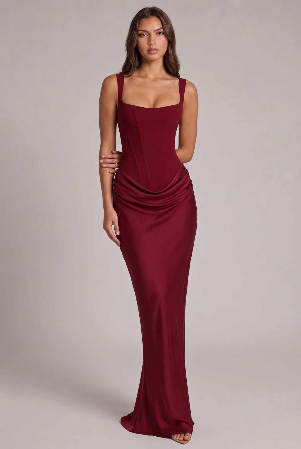 Maxi Dress | Boned Corset Bodice & Draped Lyocell Skirt | Adjustable Straps