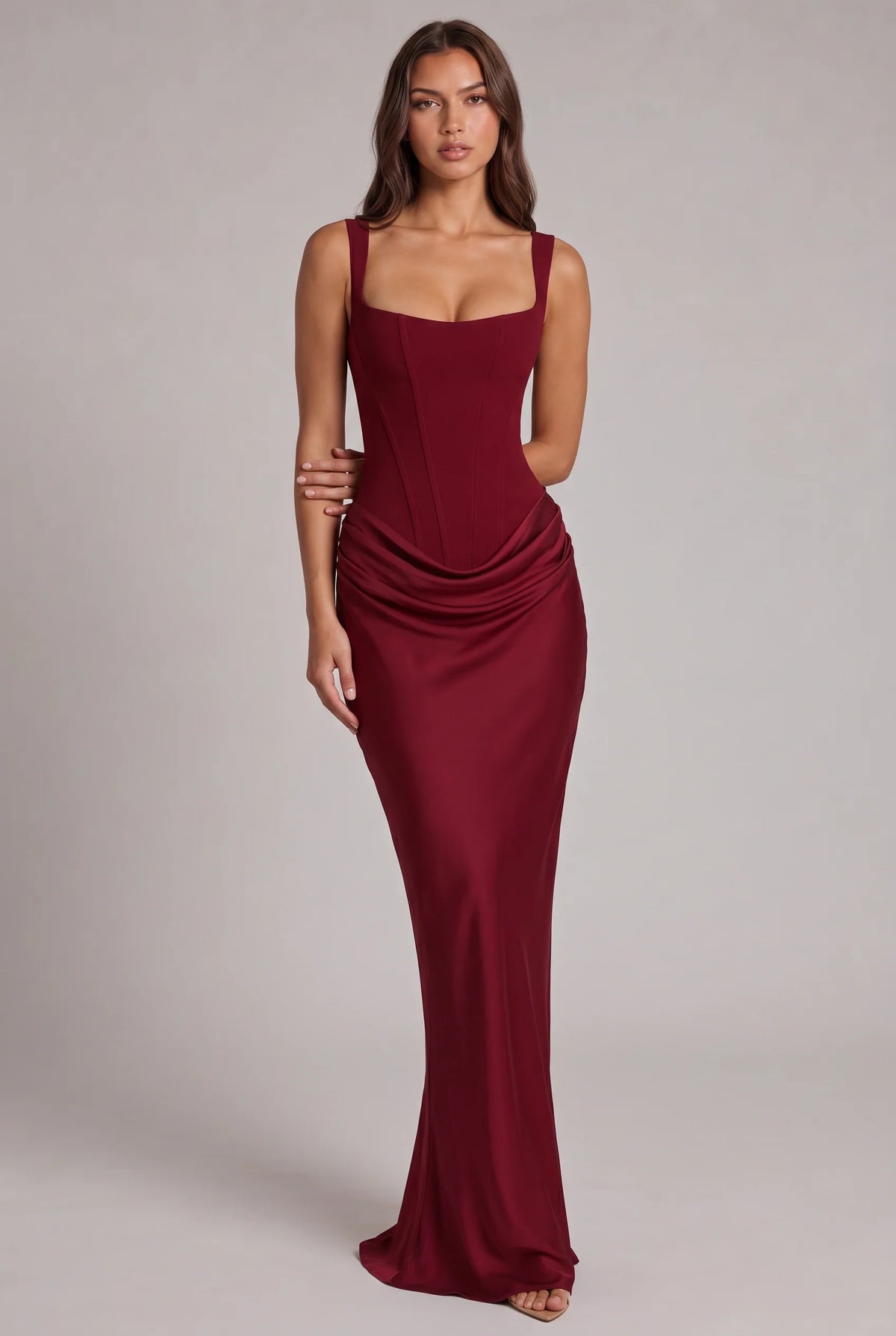 Maxi Dress | Boned Corset Bodice & Draped Lyocell Skirt | Adjustable Straps
