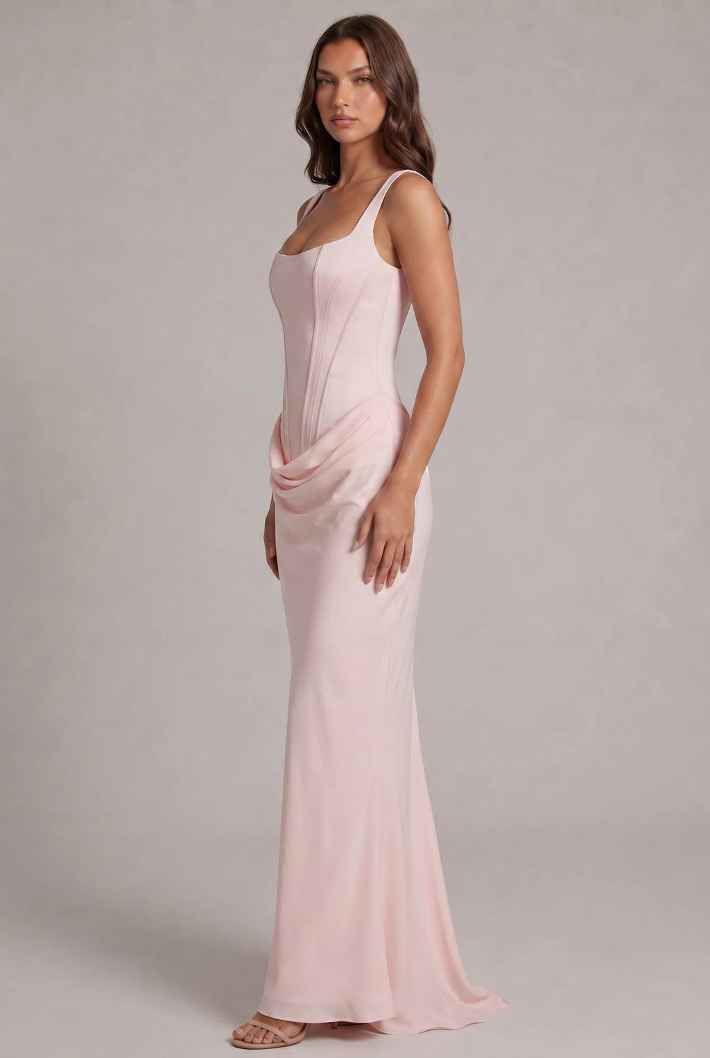 Maxi Dress | Boned Corset Bodice & Draped Lyocell Skirt | Adjustable Straps