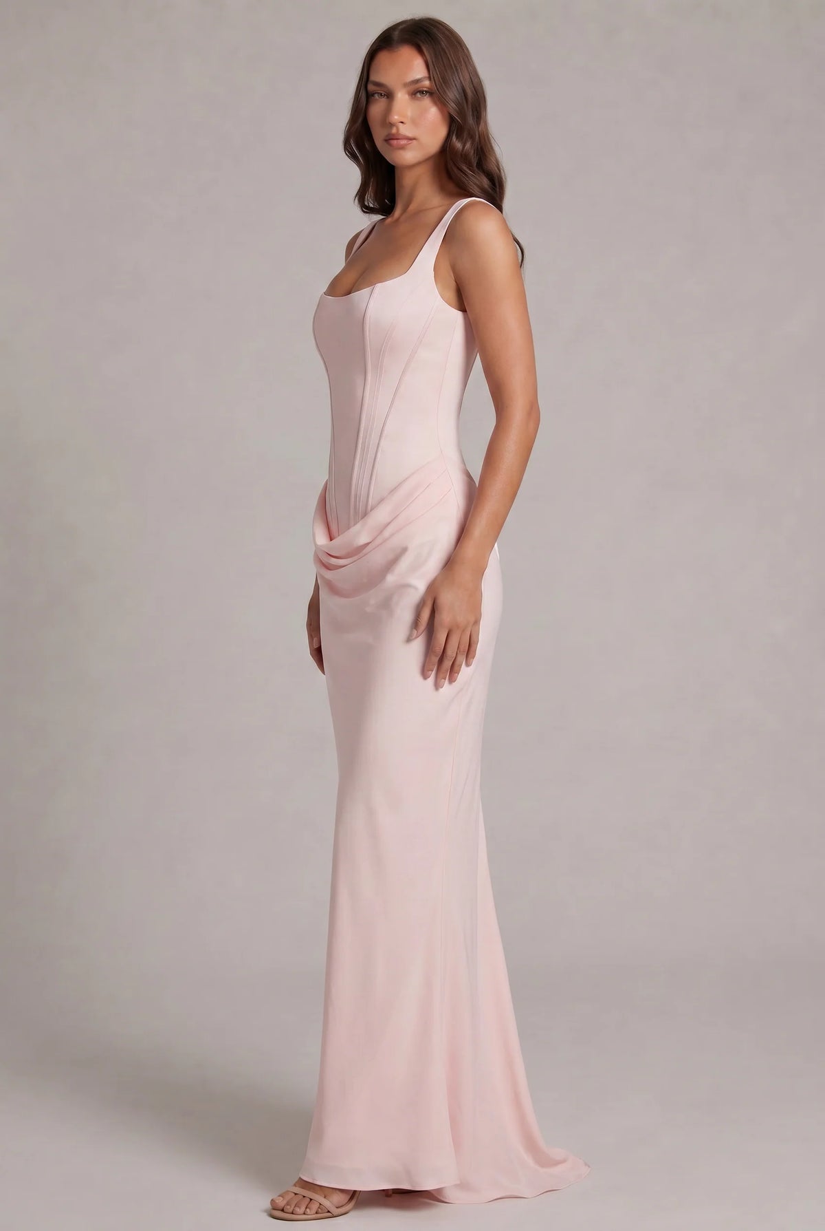 Maxi Dress | Boned Corset Bodice & Draped Lyocell Skirt | Adjustable Straps
