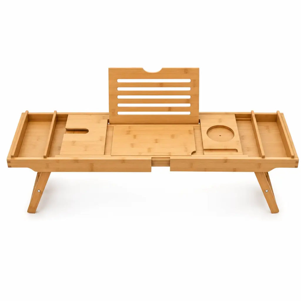 Bathtub & Bed Caddy Tray | Adjustable & Expandable Bamboo