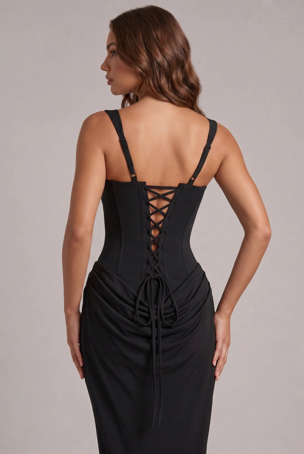 Maxi Dress | Boned Corset Bodice & Draped Lyocell Skirt | Adjustable Straps