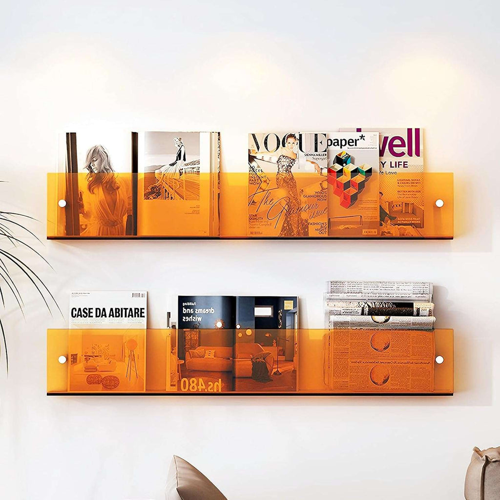 Wall-Mounted Magazine Shelf | Clear Acrylic & Easy Install | S/M/L Sizes
