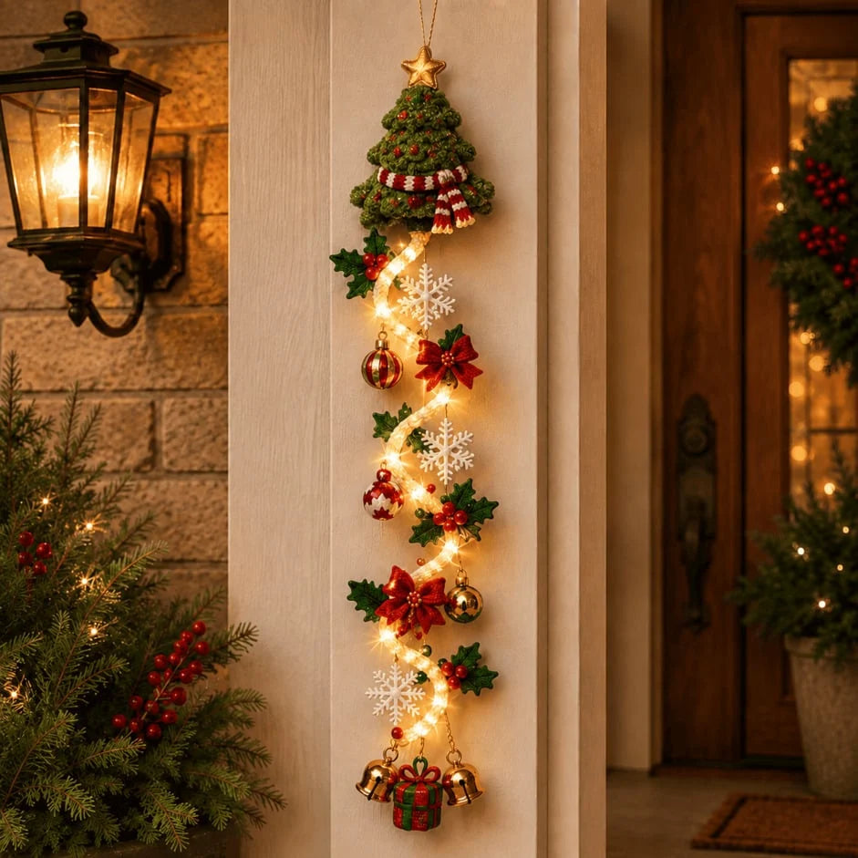 Christmas Door Hanger | Cordless Warm White Lights | 70 Cm