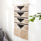 Macrame Wall Hanging | Handcrafted Cotton & Linen Geometric Fringe | 50 x 70 cm + 20 cm Fringe