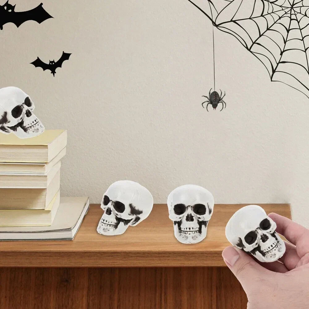 Mini Skull Decorations | White Skeletal Finish & Compact Tabletop | Set of 10
