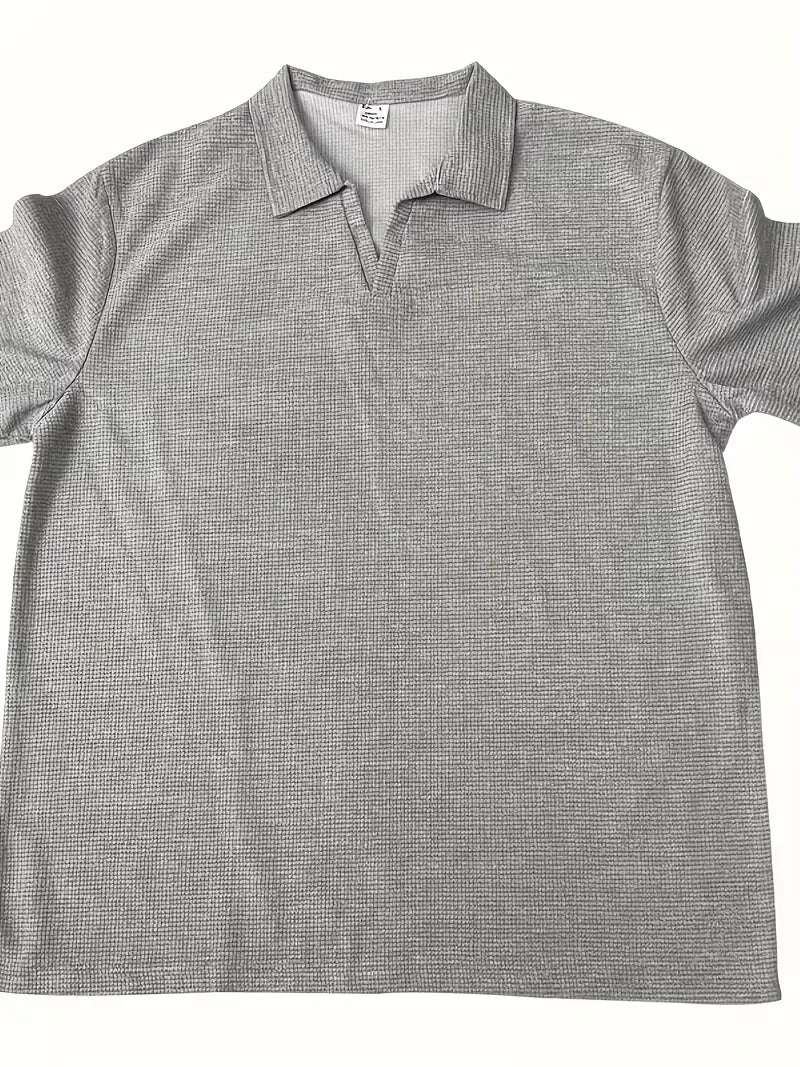 Men’s Polo Shirt | Short Sleeve V-Neck | Waffle Texture & Stretch Fabric