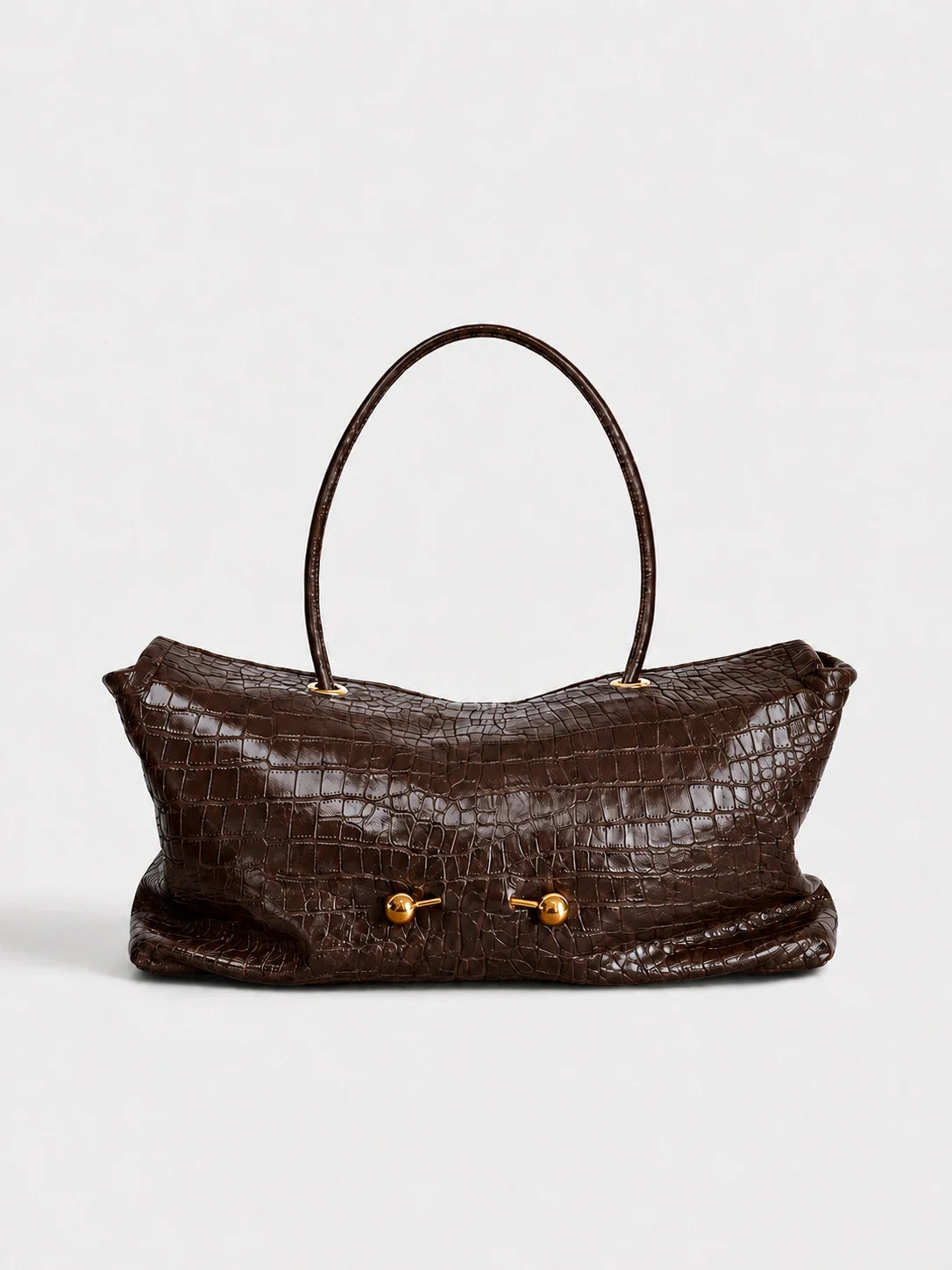Shoulder Bag | Crocodile-Embossed Vegan Leather | Gold-Tone Hardware